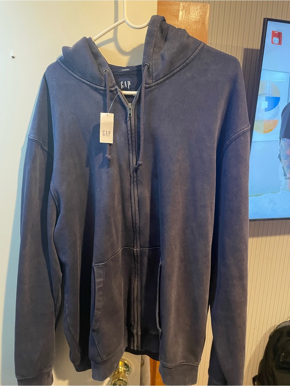GAP Men's Faded Navy Blue Full-Zip Hooded Sweatshirt Size XL